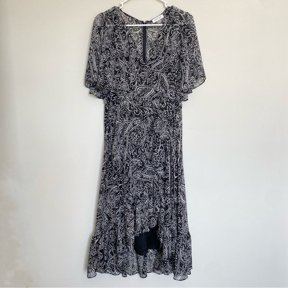 Calvin Klein Paisley Floral-Print Chiffon Surplice Midi Dress Size 8